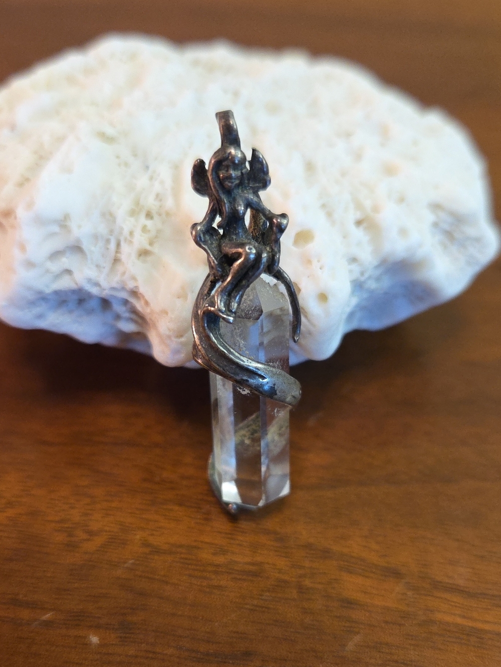 Pendant Sterling Silver Fairy On Quartz Crystal Point